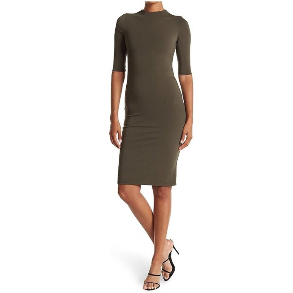 alice + olivia Olive Delora Mock Neck Elbow Sleeve Fitted Midi Dress 2 NWOT